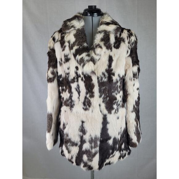 Vintage Rabbit Fur Black & White Jacket Coat Women's Sz M - Picture 1 of 11